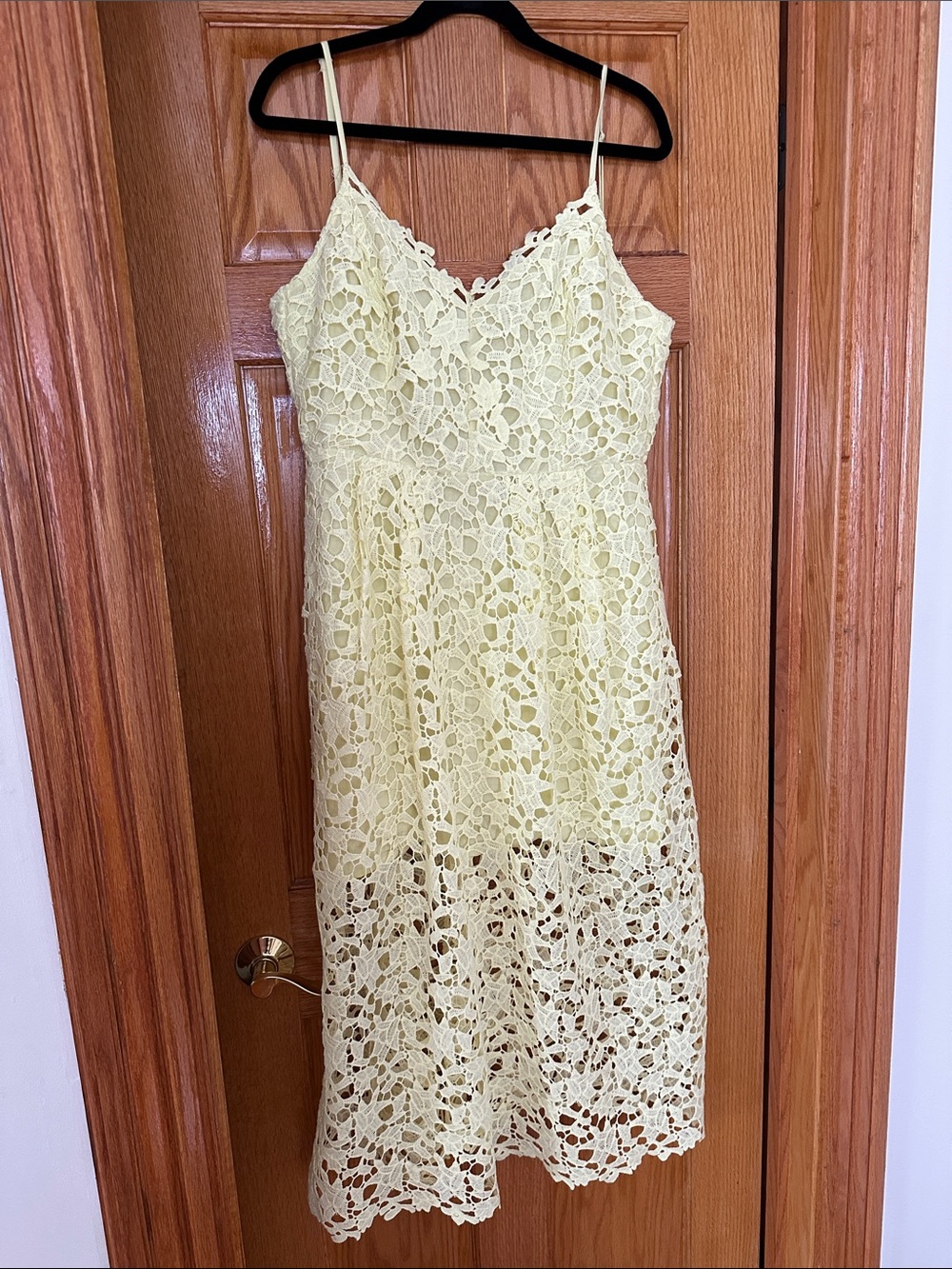 ASTR Lace Spaghetti Strap Midi Dress in Light Yellow